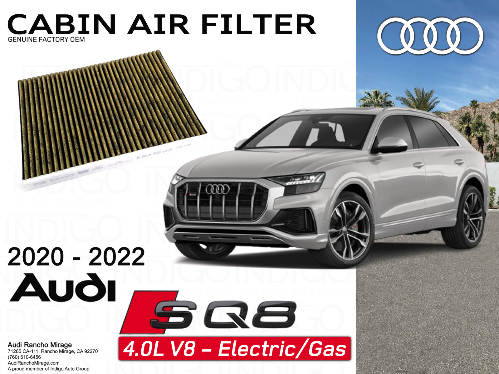 2020-2022 Audi SQ8 Genuine Factory OEM Cabin Filter SQ8-4M0-819-439-B