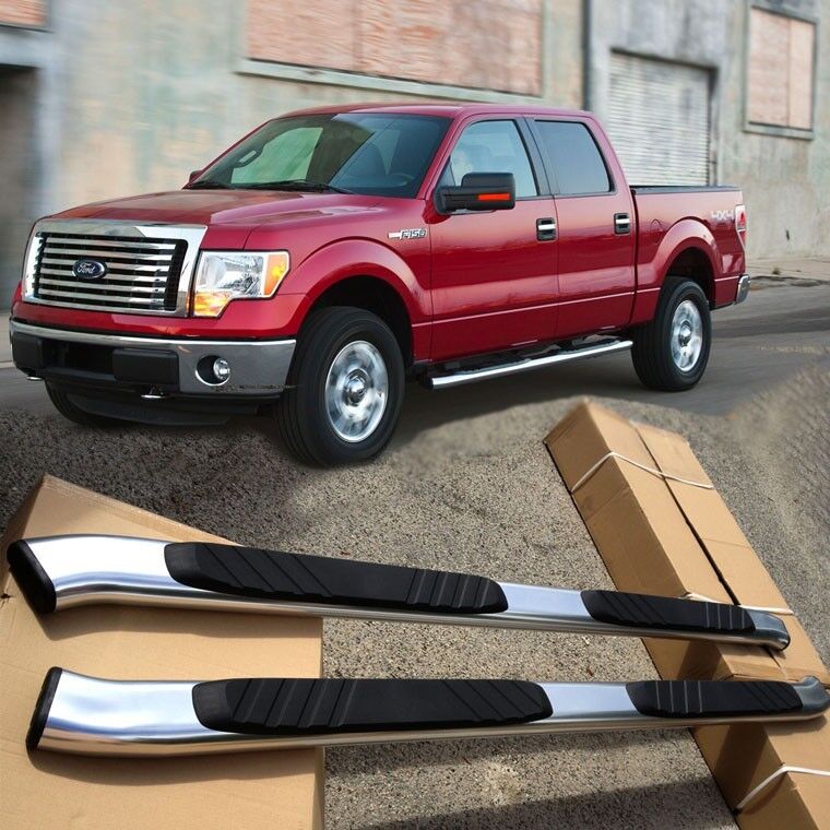 For 04-14 Ford F150 Super Crew Cab Aluminum Nerf Bars Side Step OE Style 5\