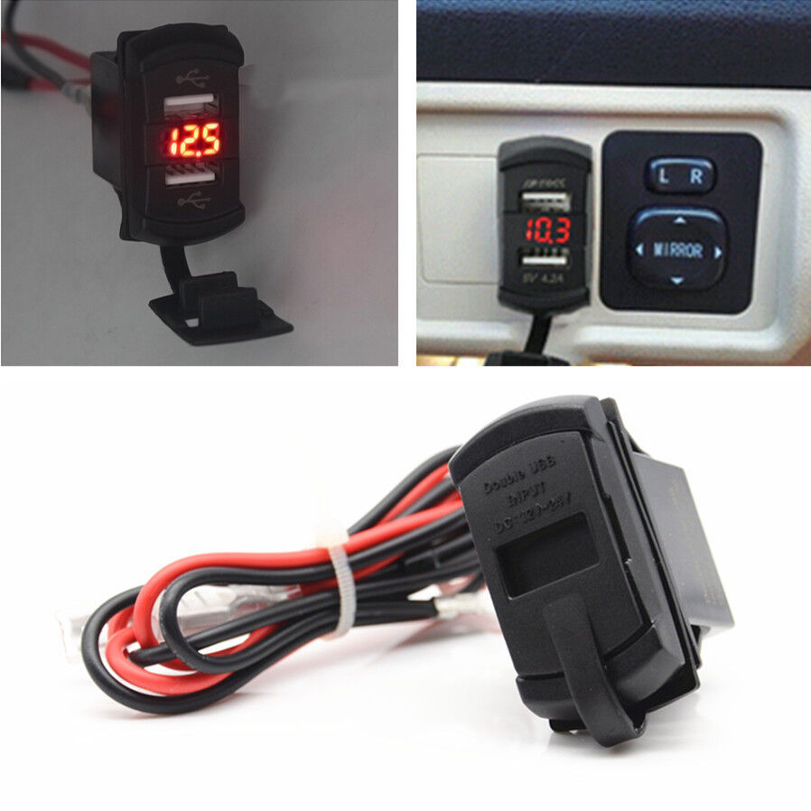 Car 12 V Voltmeter Marine Boat/Home Dual USB Charger Red Universal Waterproof