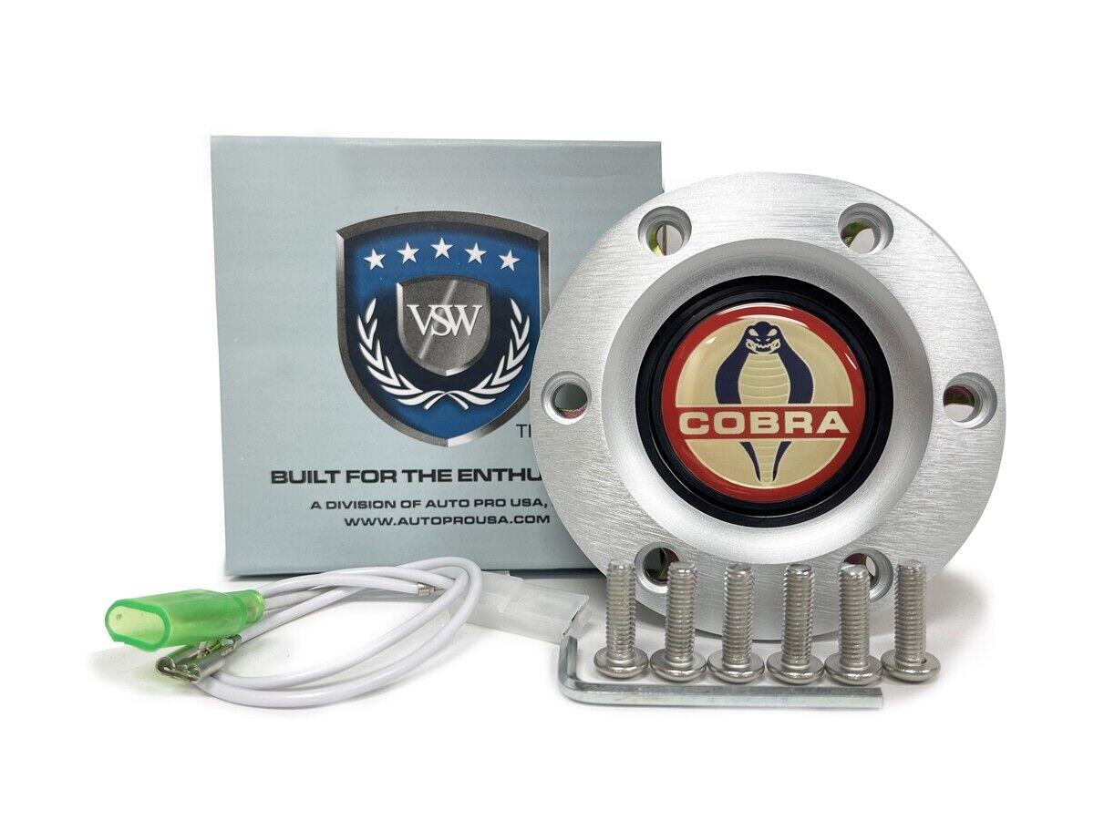 VSW 6-Bolt Brushed Horn Button with Ford Cobra Emblem
