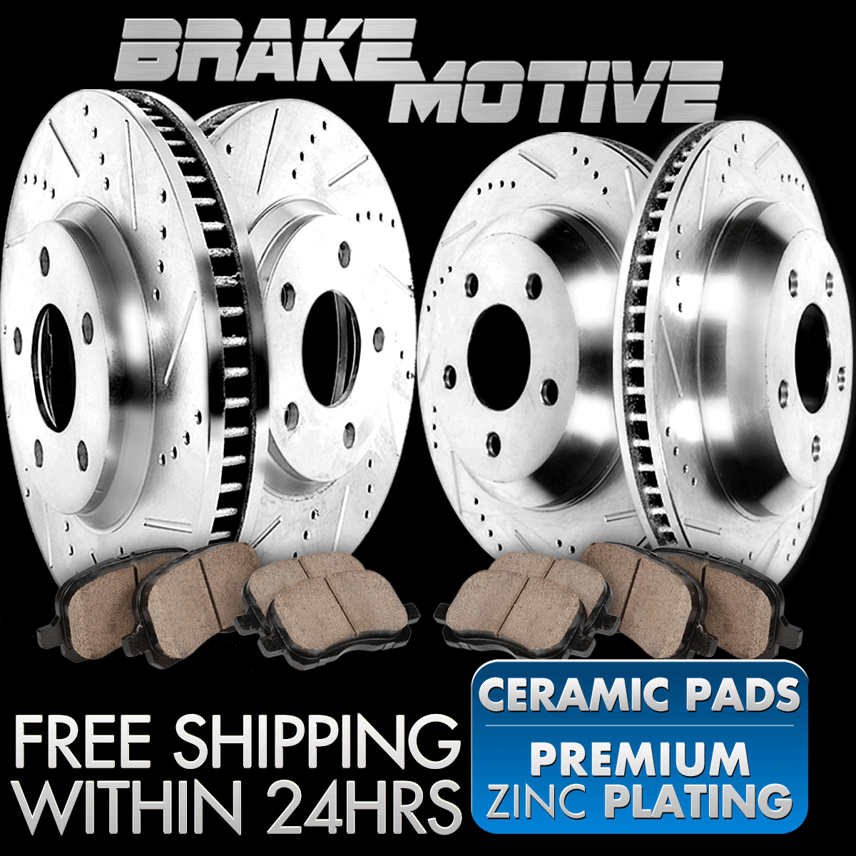 FRONT+REAR 4 PERFORMANCE DRILLED SLOTTED BRAKE ROTORS AND 8 CERAMIC PADS M370506