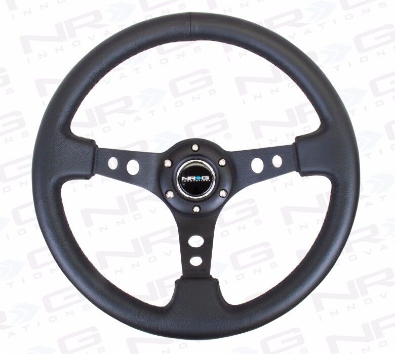 NRG Steering Wheel 06 BLACK Leather BLACK Stitch Trim Spoke 350mm (3\