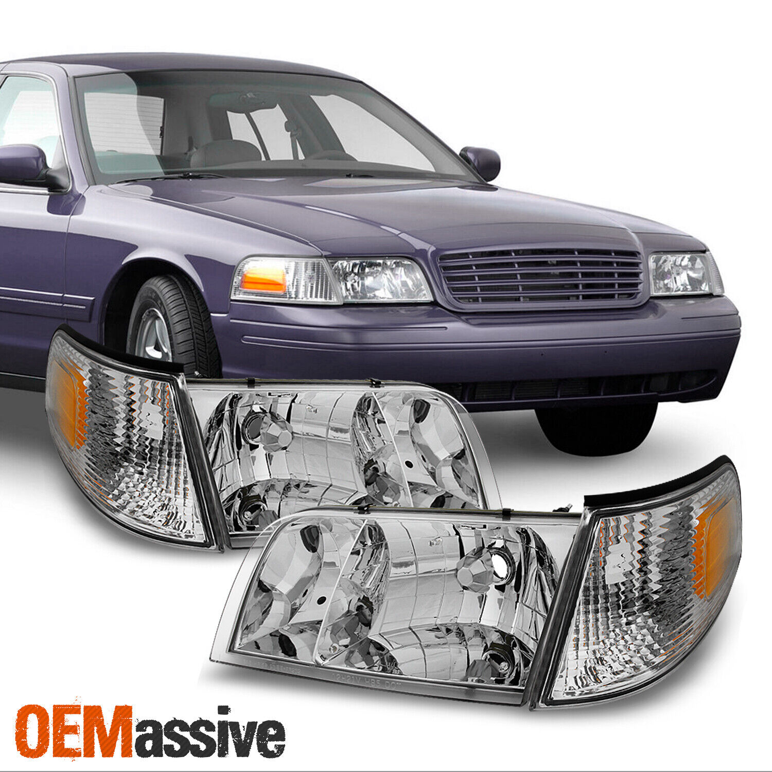 Fit 98-11 Crown Victoria Headlights w/Corner Signal Lamps 1998-2011 Left + Right