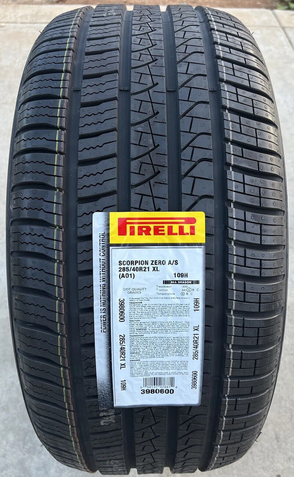 ONE BRAND NEW 285/40R21 109H Pirelli Scorpion Zero All Season A/S AS Tire