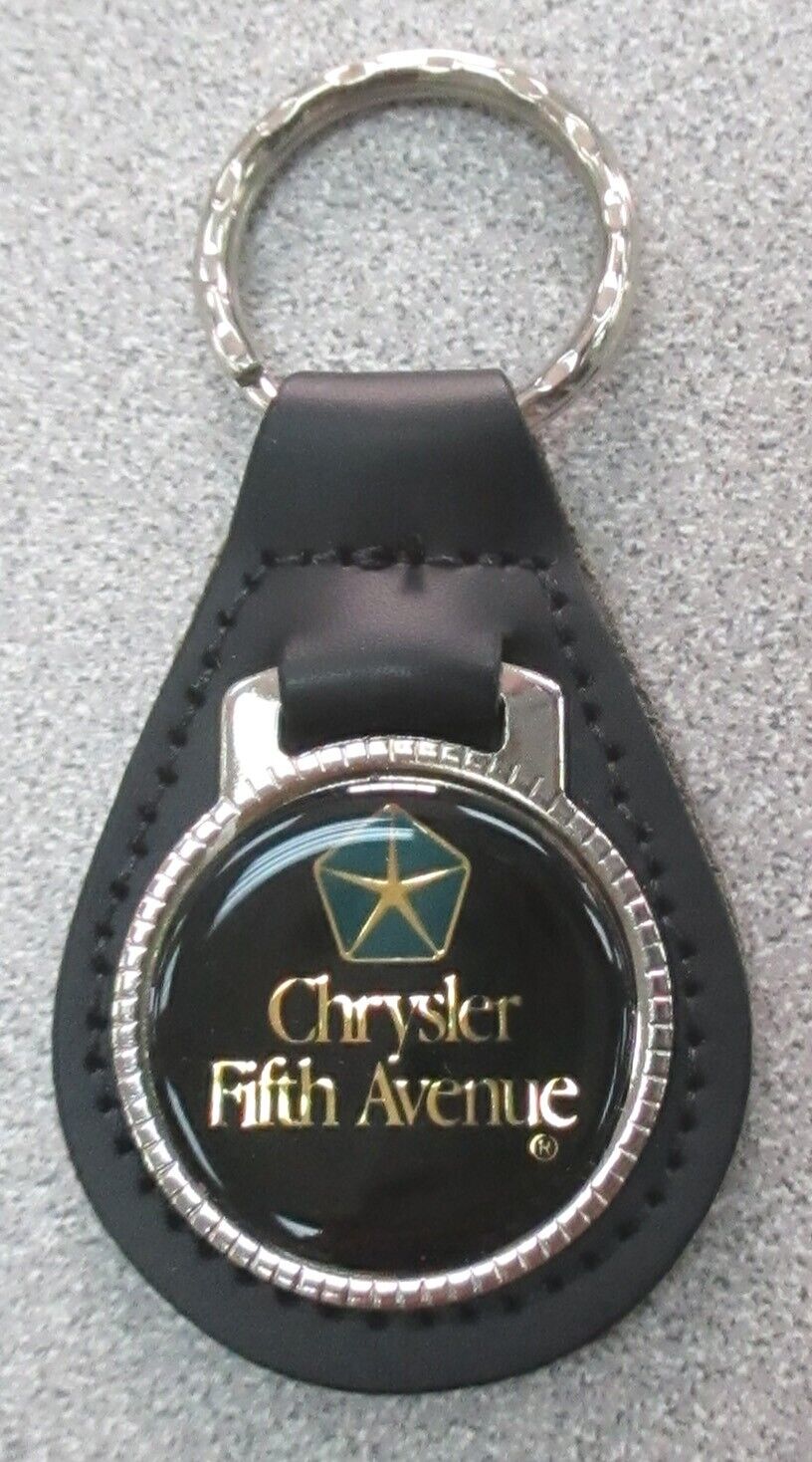 Black Chrysler FIFTH AVENUE Black Leather Chrome Key Ring Only 1 Left