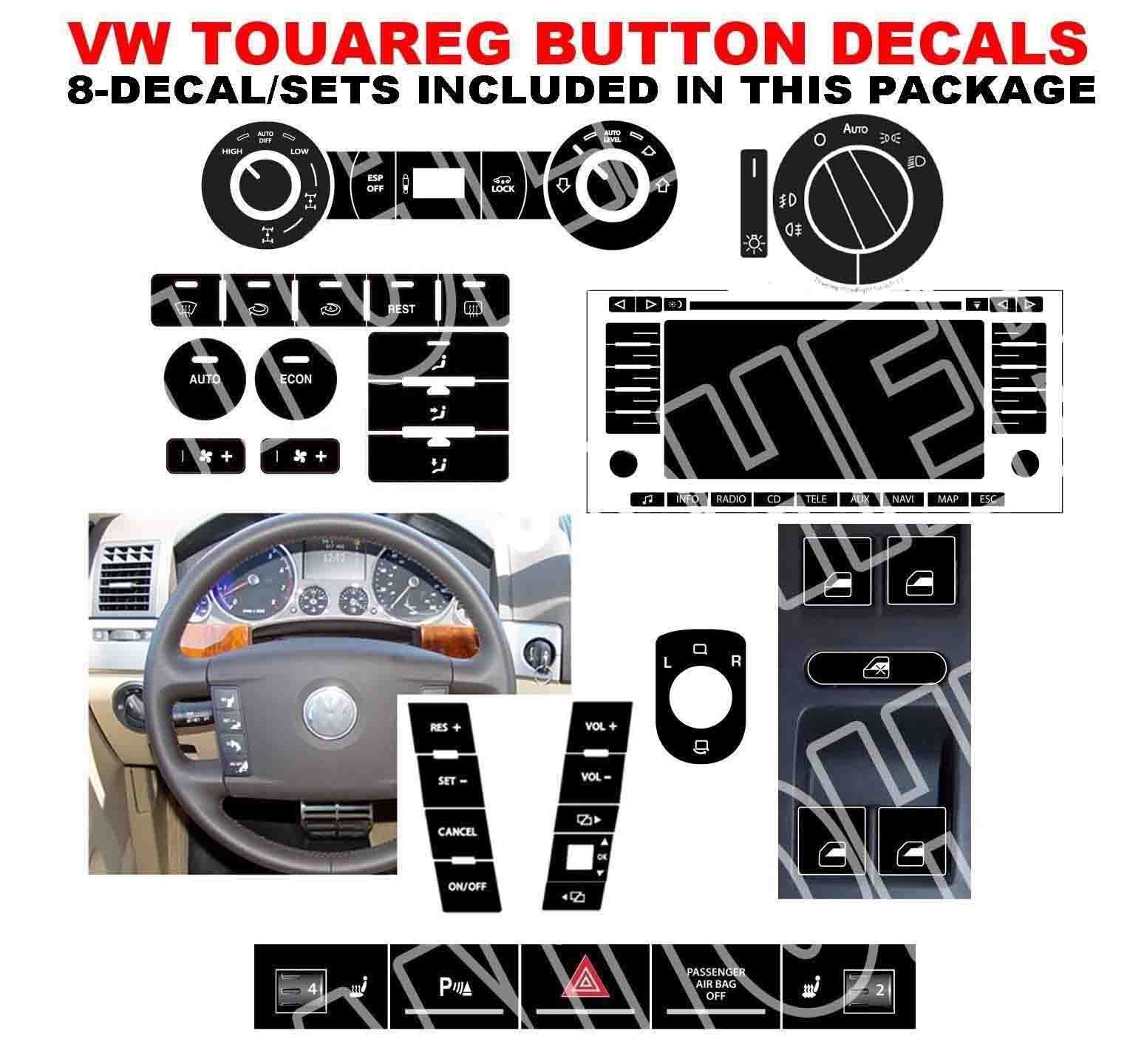 Fits VW Touareg Button Decals Overlays 8 Sets AC Radio Steering Window kits