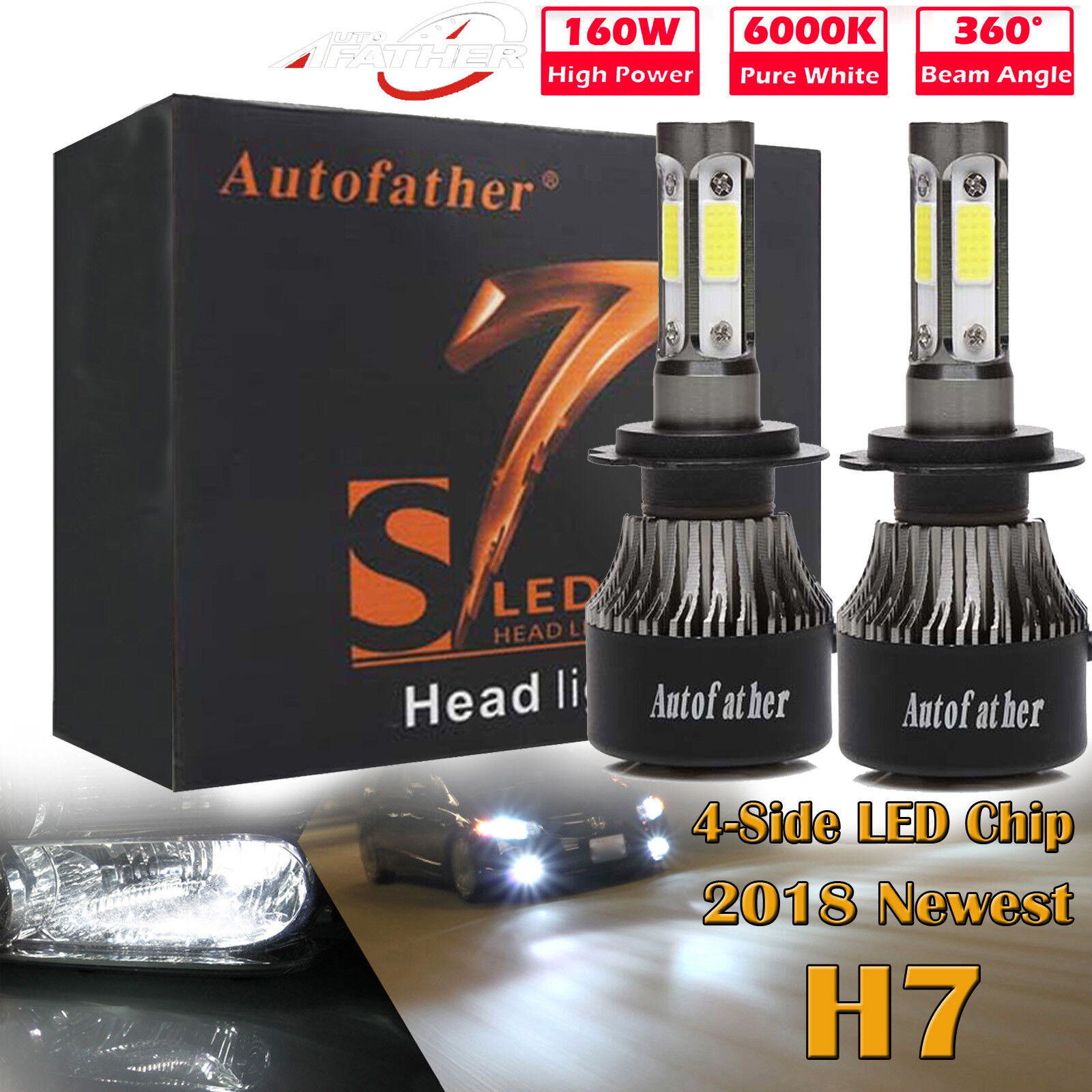 LED H7 Headlight Bulbs Kit 6000K 160W for Mercedes-Benz C300 B200 C230 C240 C250