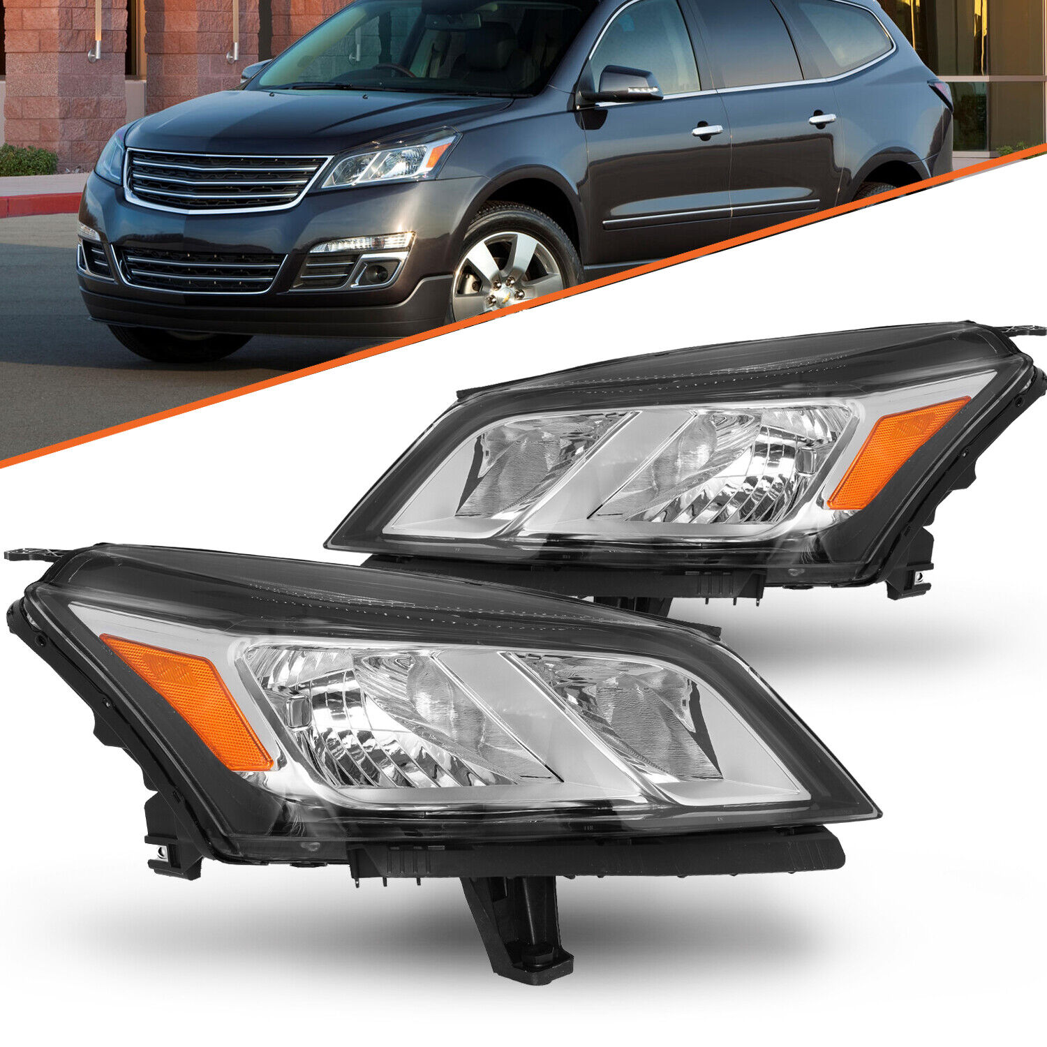 Headlights For 2013-2017 Chevy Traverse Chrome OE Style Headlamps LH+RH Sets