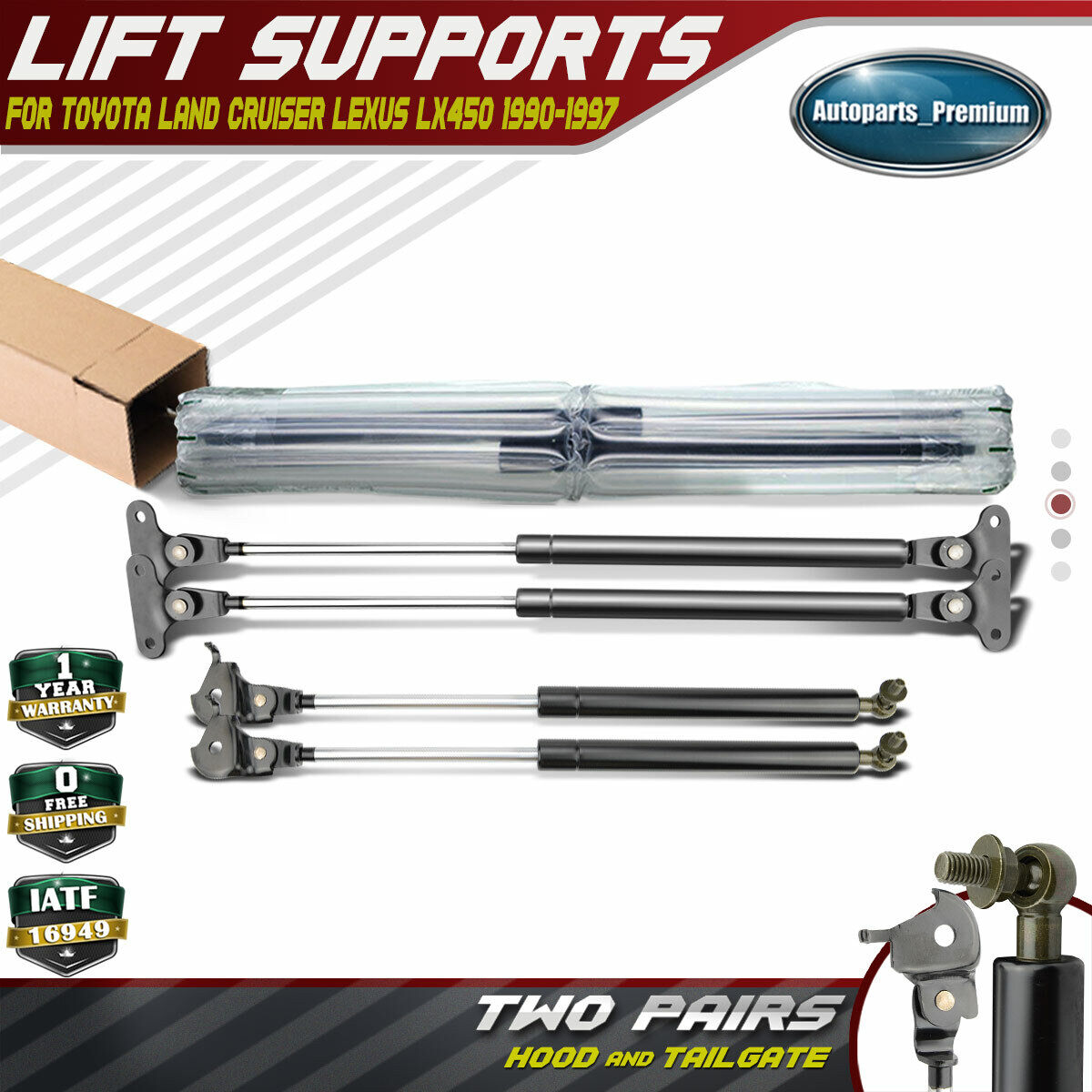 4x Hood+Tailgate Lift Supports Shock Struts for Toyota Land Cruiser 90-97 LX450