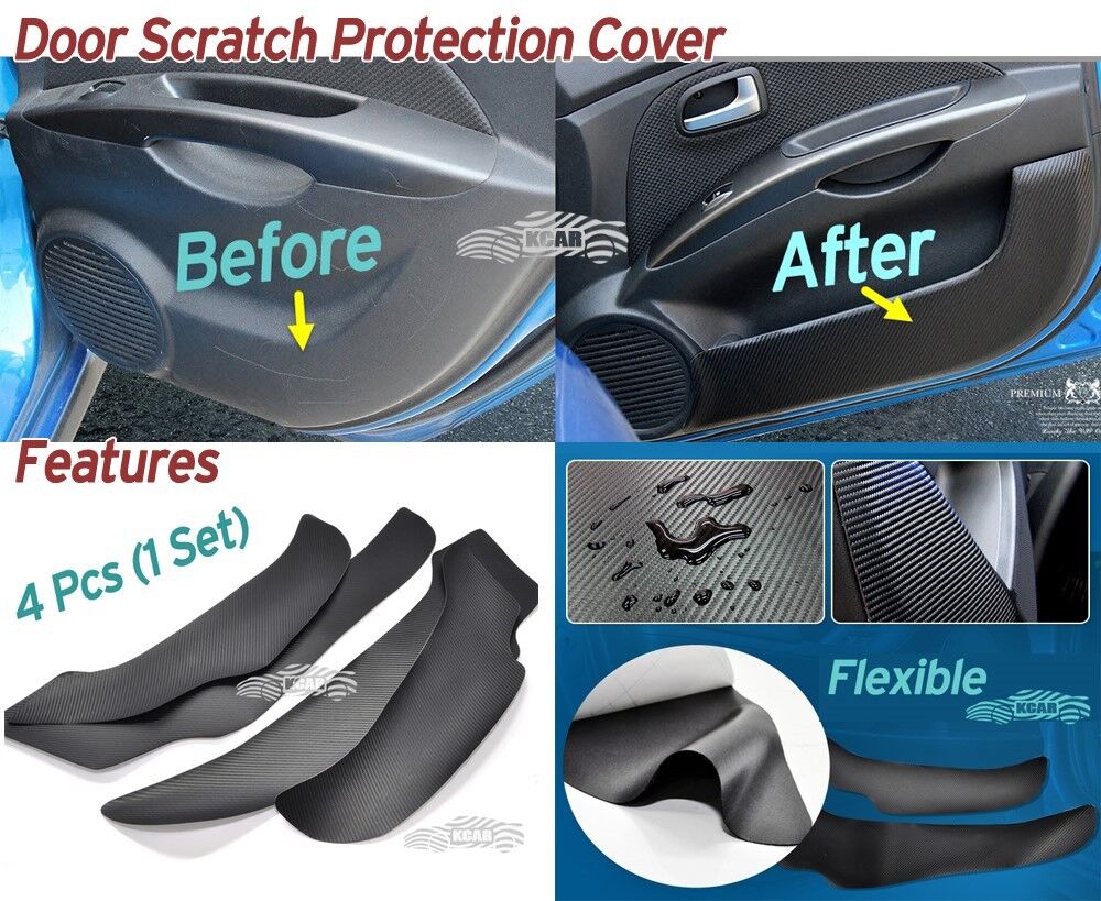 Carbon Inside Door Cover Kick Scratch Protector Blk for Hyundai Santa Fe 2013~18