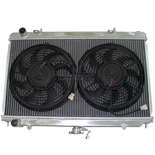 CXRacing 2 Row Aluminum Cooler Radiator + Fans For 89-94 240SX S13 KA24DE
