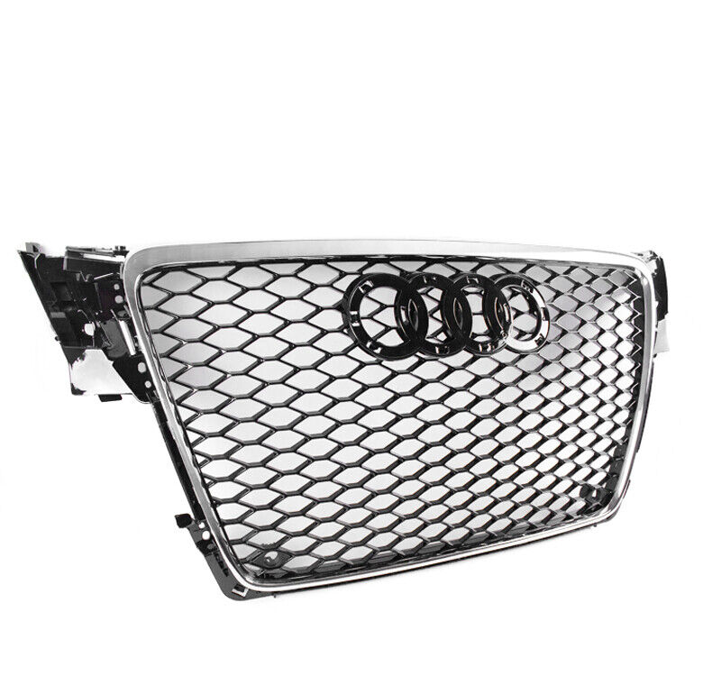 BLACK/CHROME TRIM FRONT MESH RS4 STYLE HEX GRILLE FOR 2009-2012 AUDI A4/S4 B8 8T