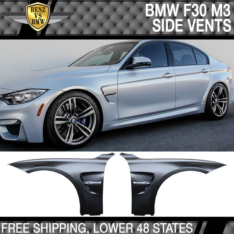 Fits 12-18 BMW F30 M3 M4 Style Fenders + Side Vent Unpainted Black