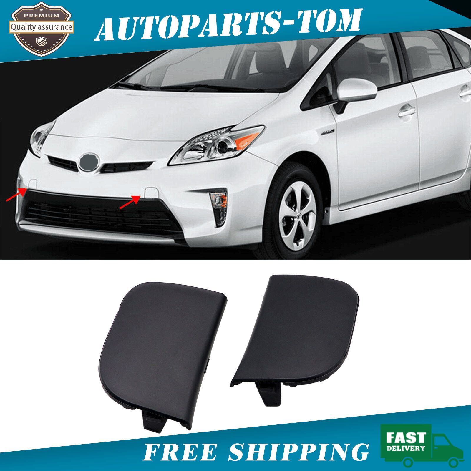 FOR 2012-2015 TOYOTA Prius 2PCS Black Front Bumper Tow Eye Hook Cover Cap