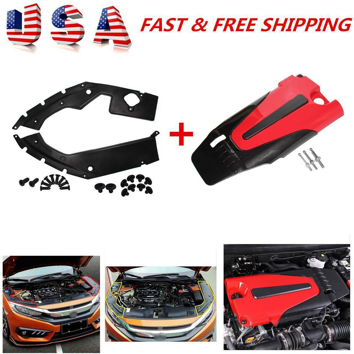 Auto Engine Cover Leaf Plate Cover ABS For 2016-2021 10TH Gen Honda Civic 2019