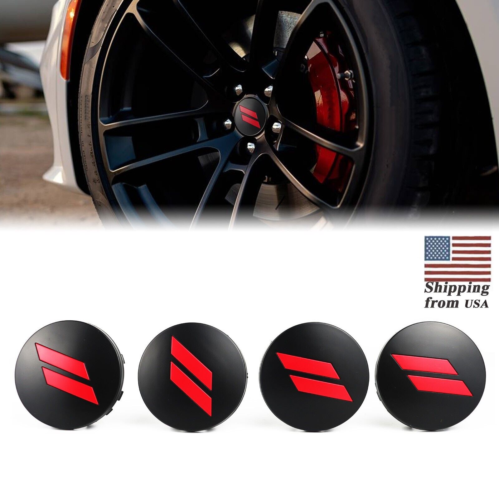 4x 2.48 inch 63mm Black Red // Car Rim Wheel Center Hub Caps for SRT 300C