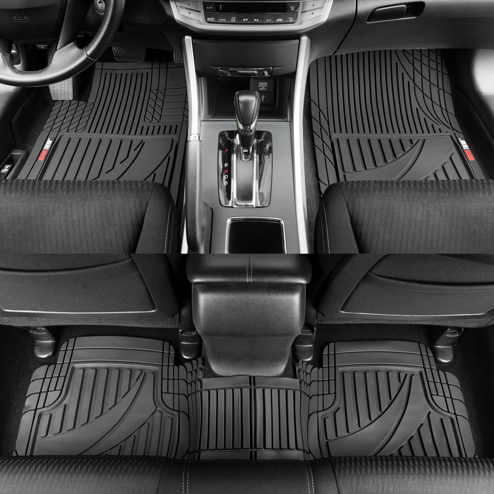 Motor Trend Customizable Trim-to-Fit All Weather Rubber Car Floor Mats 3PC Black