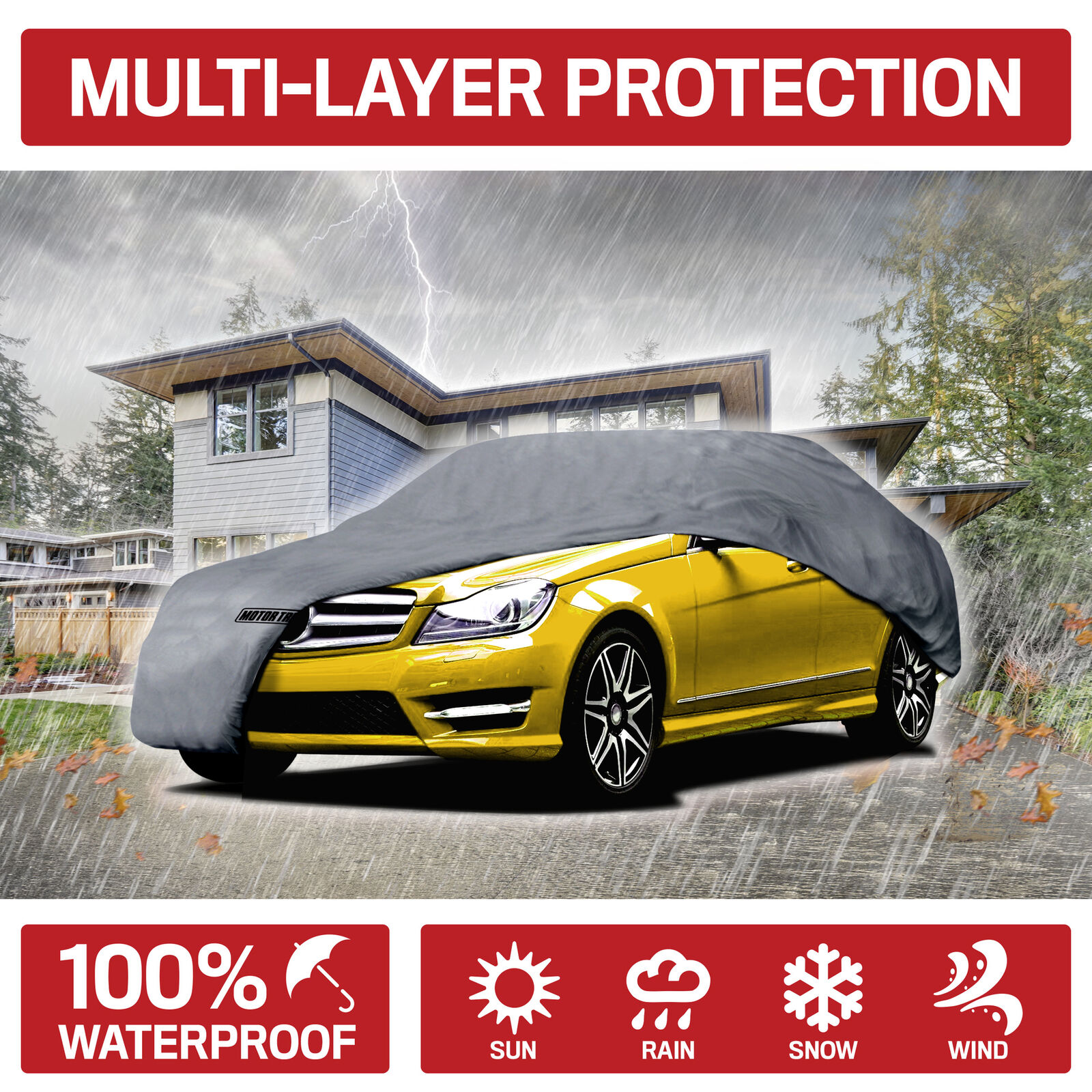 Motor Trend Full Indoor Outdoor Car Cover Waterproof UV Rain Dust Protection