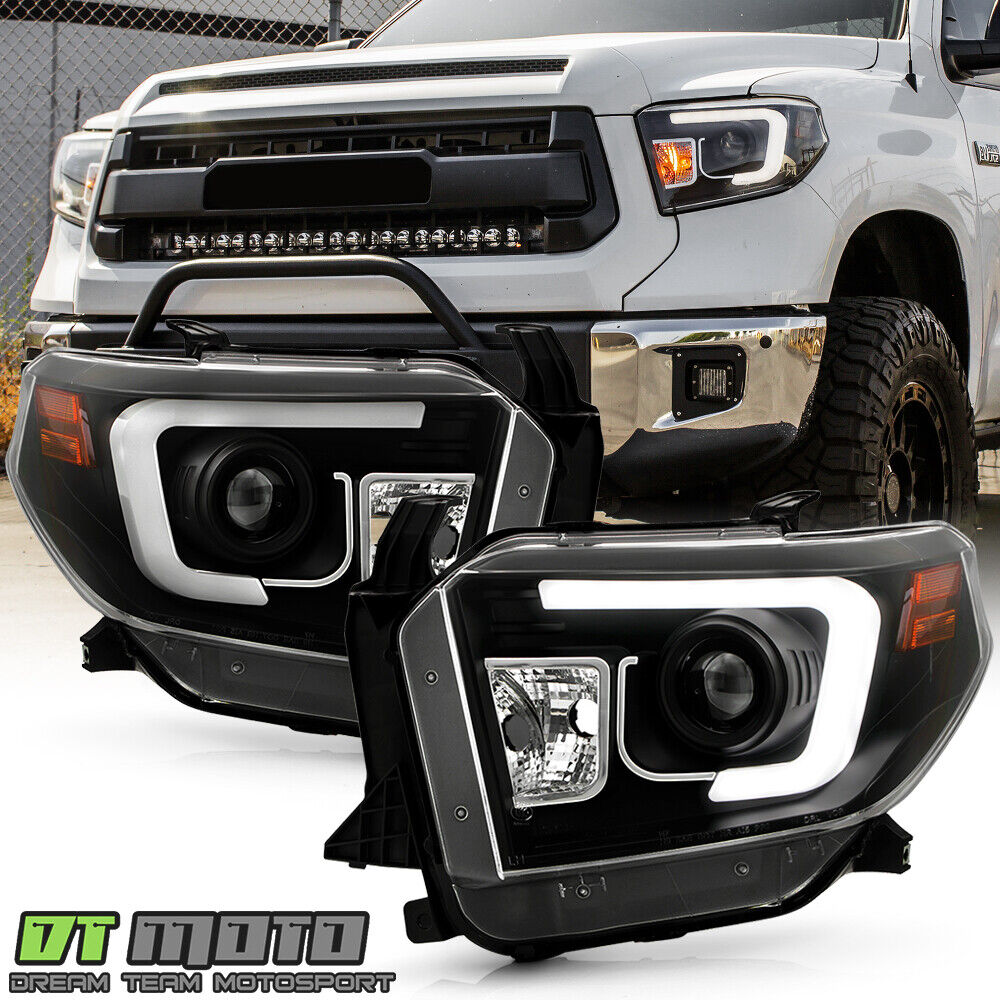 For 2014-2017 Toyota Tundra LED DRL Black Projector Headlights Left+Right 15 16