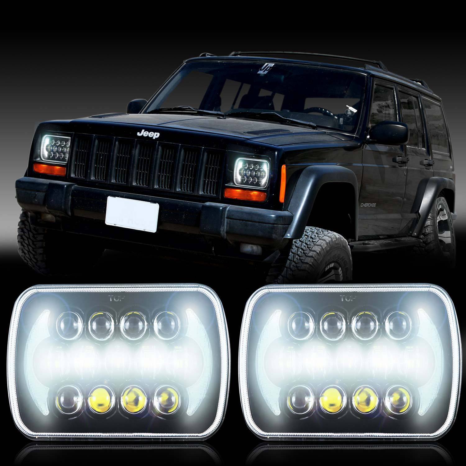 Projector 5X7 LED Headlight Replacement for Jeep Cherokee XJ YJ Sealed Beam DRL