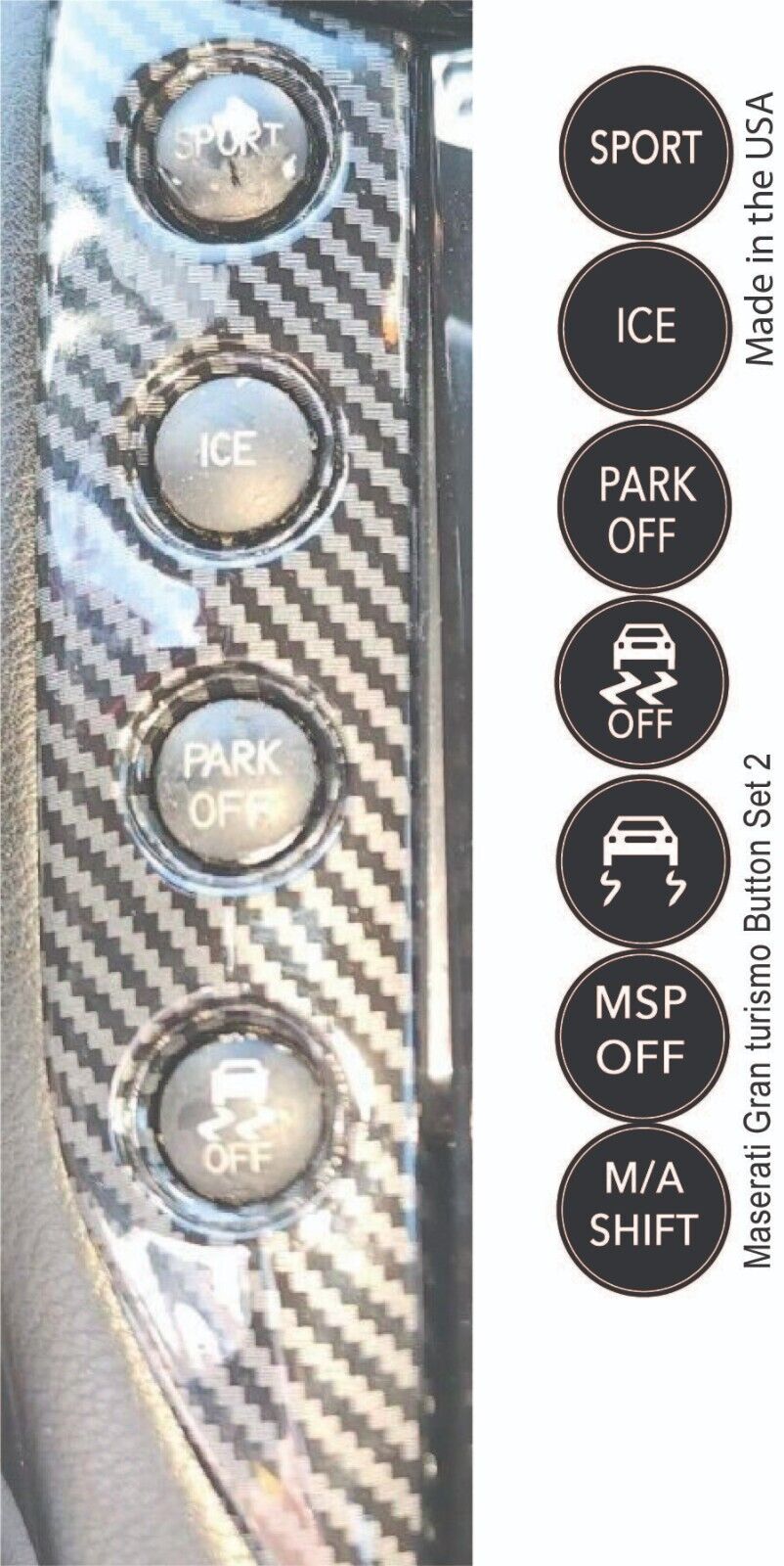 Maserati Gran Turismo Sport, ICE, Park Off, Matte Black Button Repair Stickers