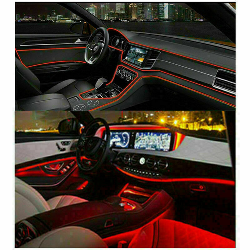 LED Fiber Optic Interior Lights 12V 4LED Ambient Lamp Red Car Interior Decor DIY