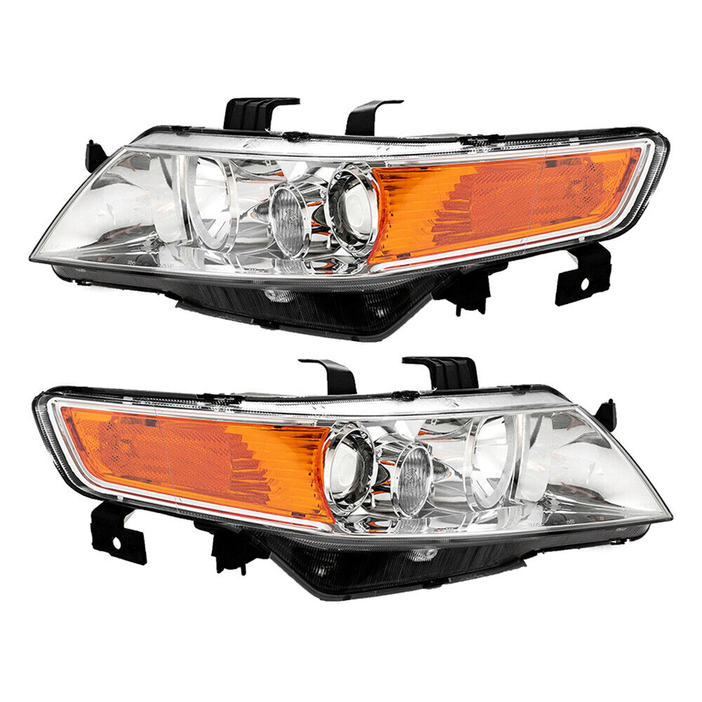 Headlights Amber Reflector Chrome Hosuing Left & Right for 2004-2007 Acura TSX