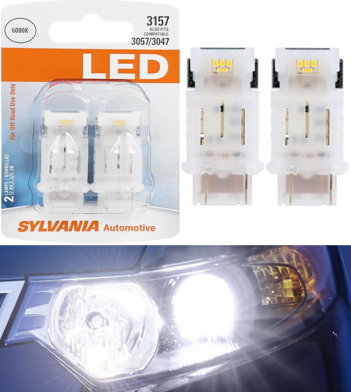 Sylvania LED Light 3157 White 6000K Two Bulbs Front Turn Signal Replace Upgrade