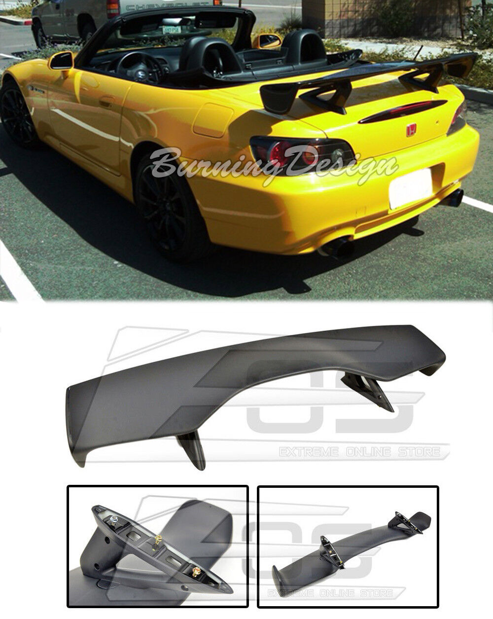 For 00-09 Honda S2000 BLACK Rear Trunk Lid ABS Plastic Wing Spoiler CR Style New
