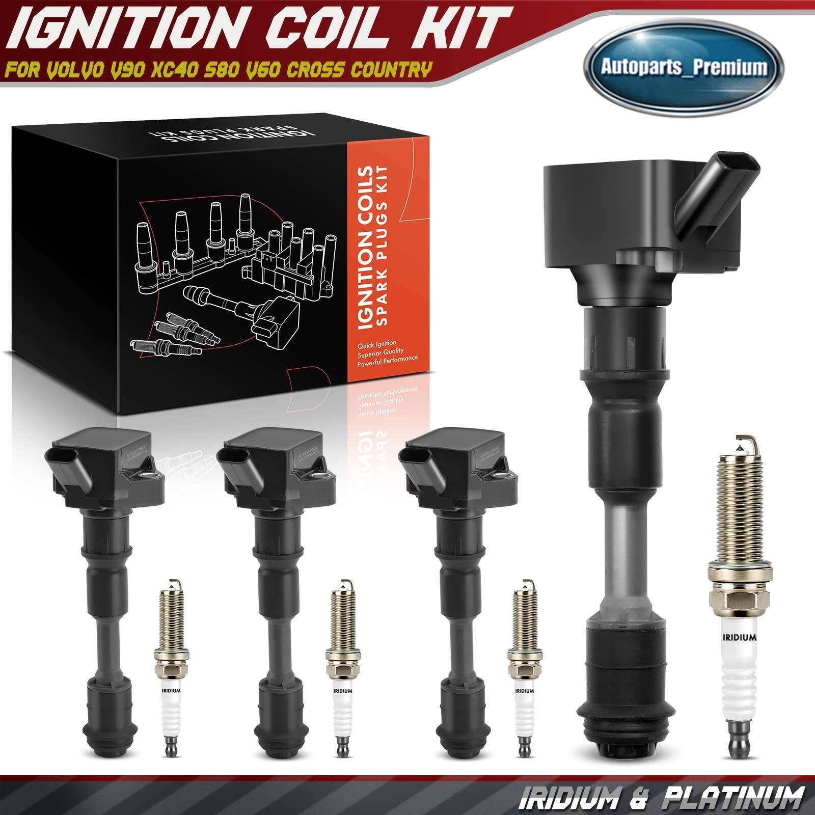 4x Ignition Coil & 4x Iridium & Platinum Spark Plug Kits for Volvo V90 XC40 S80