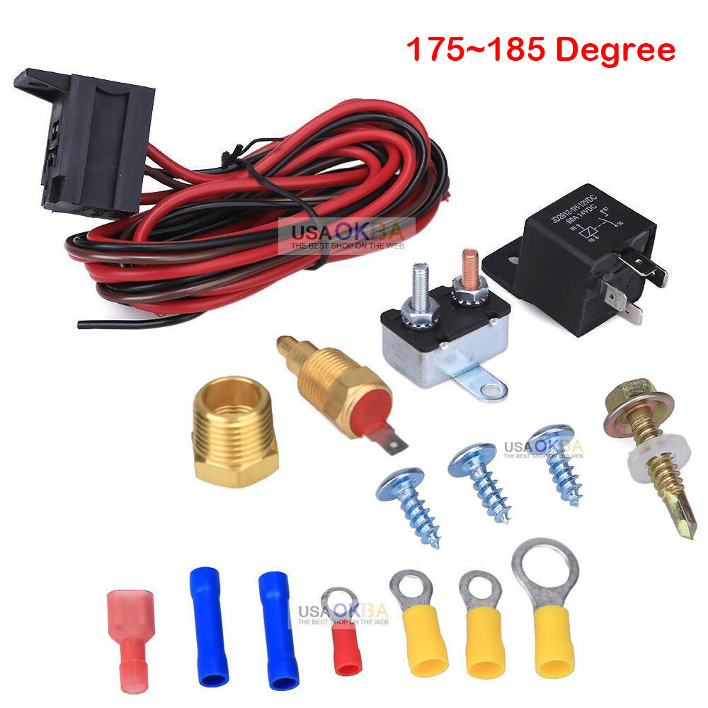 175~185 Electric Engine Fan Thermostat Temperature Relay Switch Sensor Kit 3/8\
