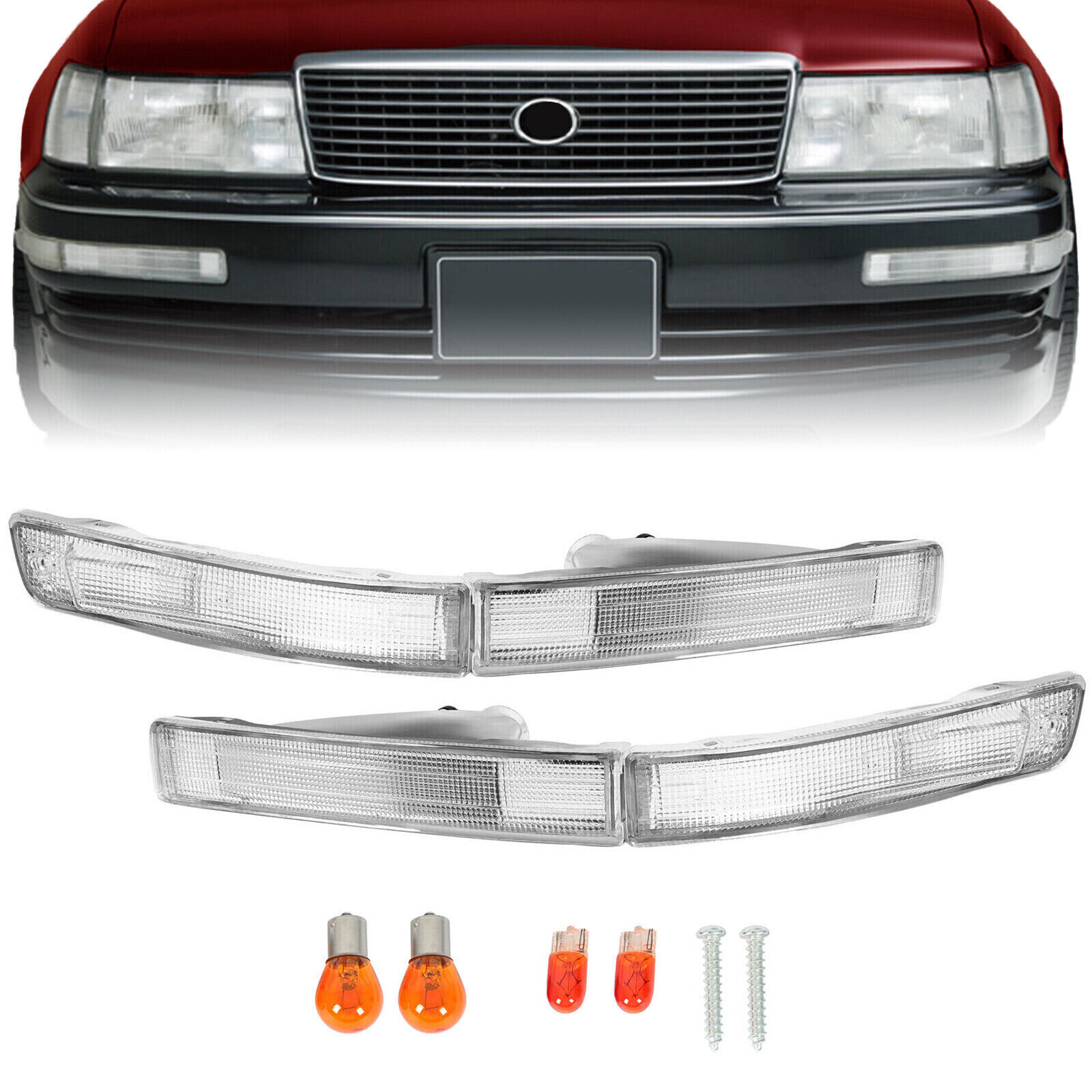 For Lexus LS400 LS 400 1990-1994 Clear Lens Front Bumper Signal Lights w/Bulbs