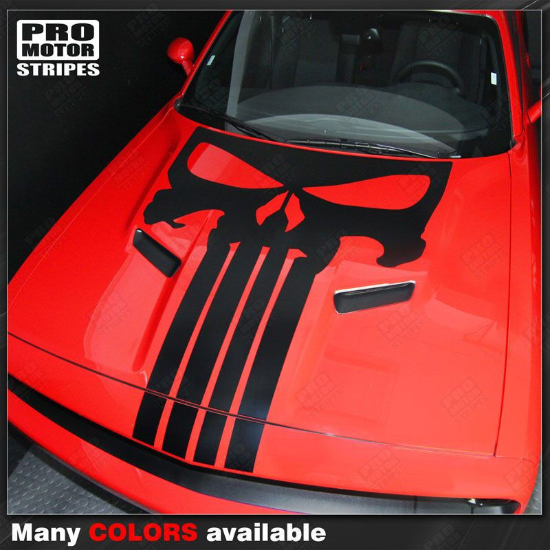 Dodge Challenger 2015-2016 Punisher Skull Hood Stripe Decal (Choose Color)