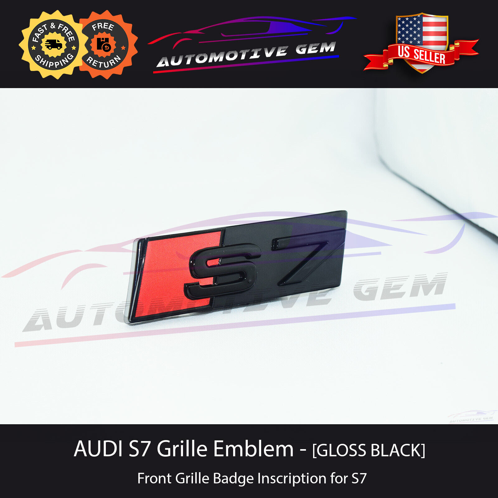 Audi S7 Front Grille Badge GLOSS BLACK Emblem S line Inscription Nameplate A7