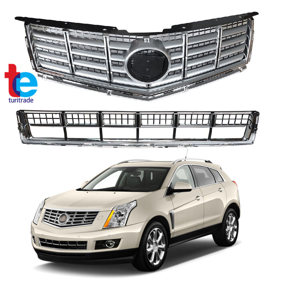 Front Bumper Upper+Lower Grille Chrome Grill Set For 2013-2016 Cadillac SRX