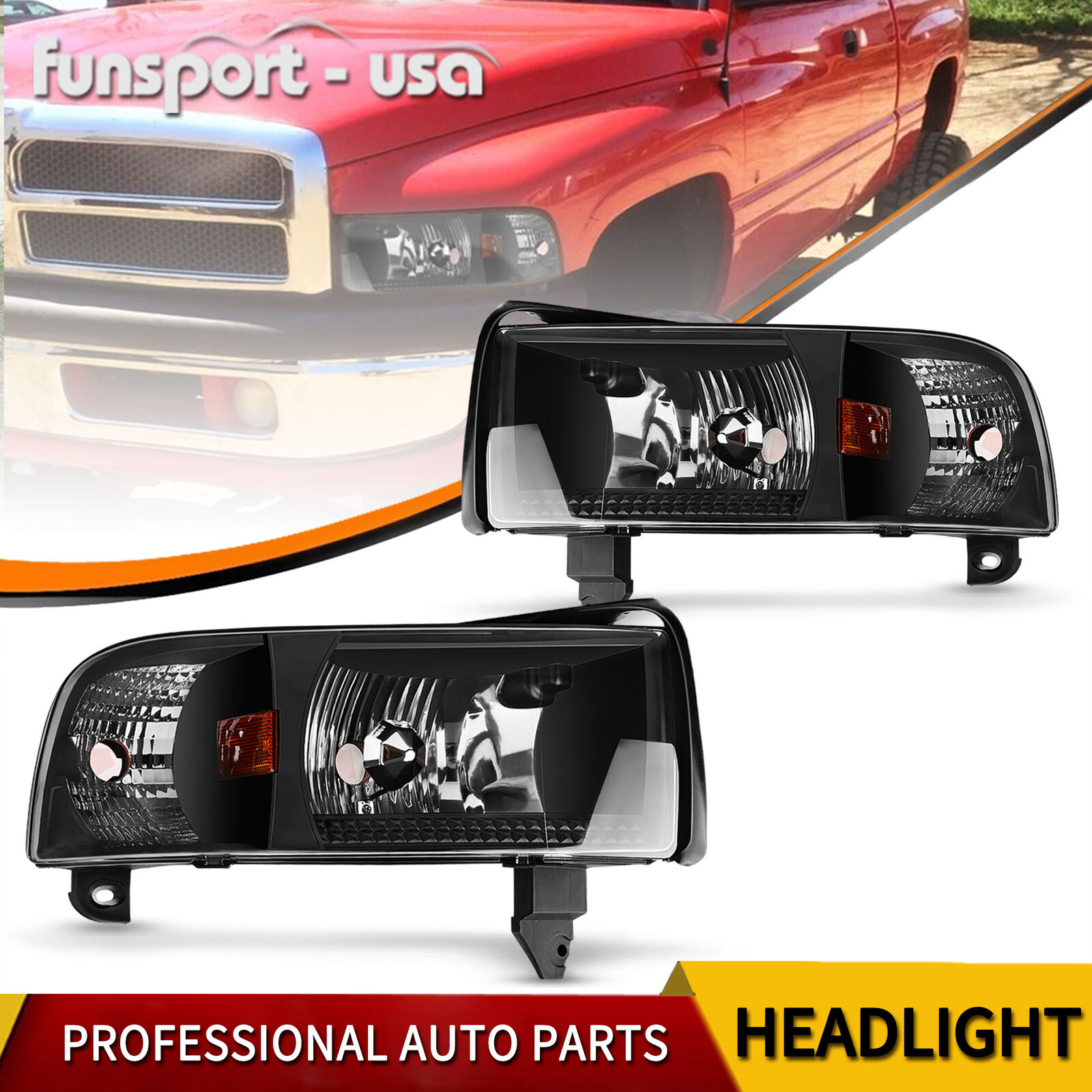 Headlights Assembly + Corner Lamps for 1994-2002 Dodge Ram 1500 2500 3500 Pickup