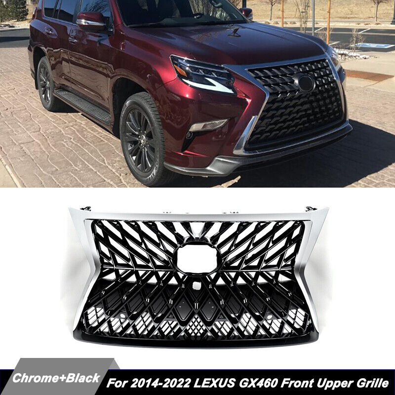 For 2014-22 Lexus GX460 Front Upper Grille Sport Style Bumper Grill Gloss Black