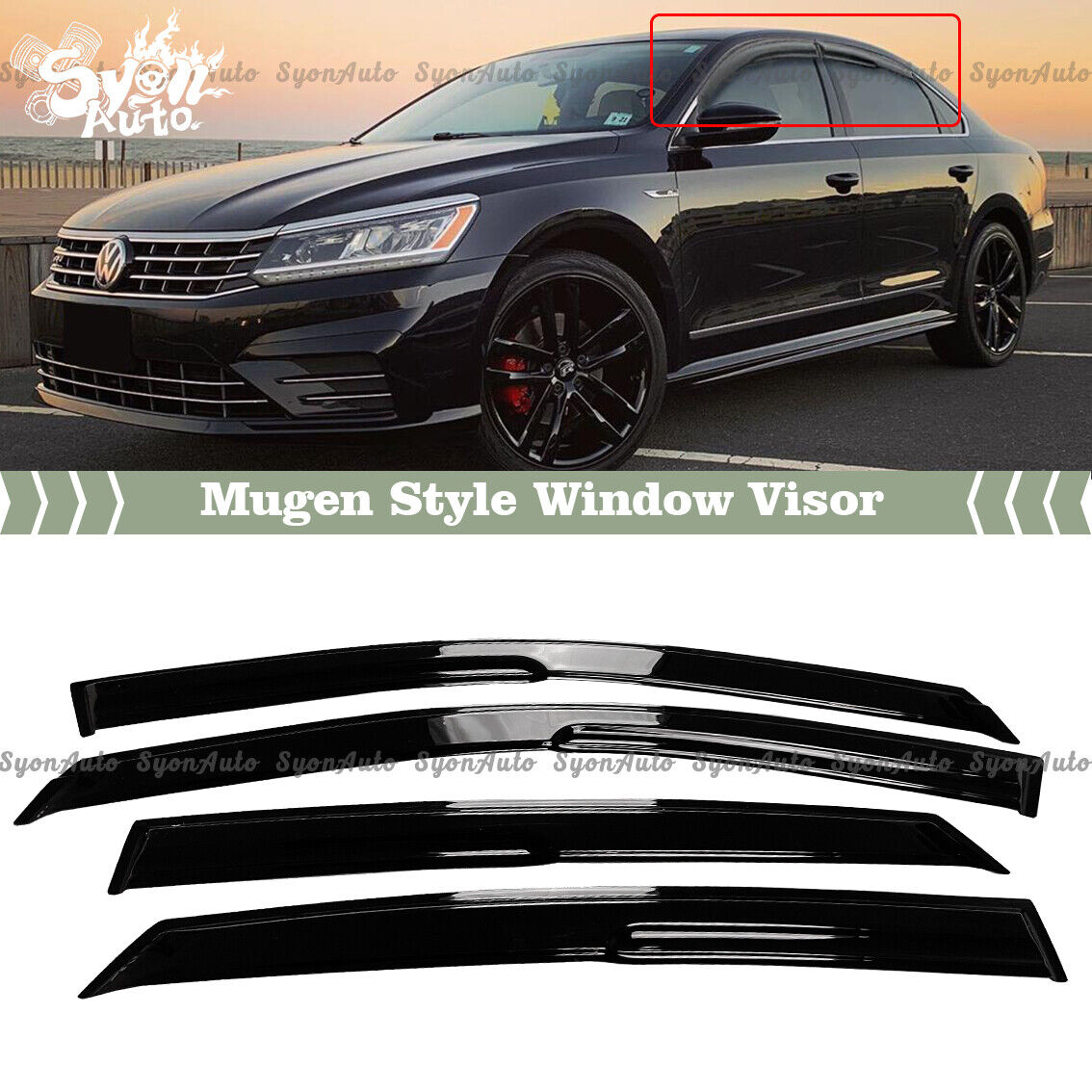 FITS 2012-2019 VW PASSAT 3D WAVY MUGEN STYLE WINDOW VISOR RAIN GUARD DEFLECTOR