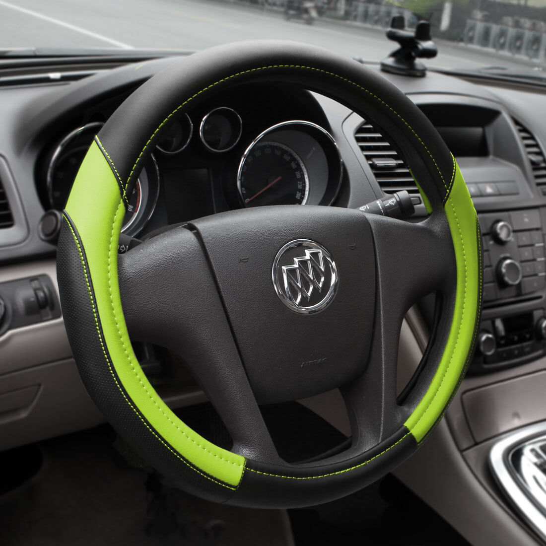 15’’ PU Leather Sedan Car Steering Wheel Cover Universal Fit Protection M Green
