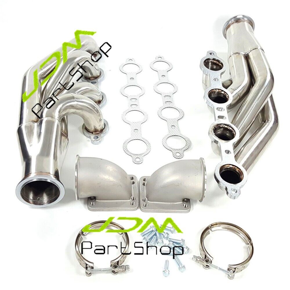 For CHEVY LS1 LS6 LSX POLISHED STAINLESS STEEL TWIN TURBO MANIFOLDS FRONT MOUNT