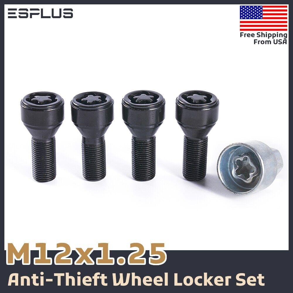 4x Fiat Wheel Lock Bolt M12x1.25 Black 28mm Fit 500/Albea/Idea/Linea/Palio/Panda