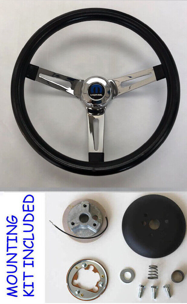 61-66 Coronet Charger Dart Polara Black Chrome Spokes Steering Wheel 13 1/2