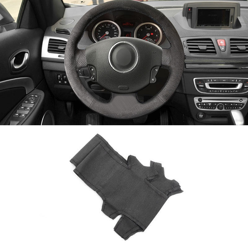 Soft Suede Steering Wheel BLACK Leather Trim For Renault Megane 2 Scenic 2 03-08