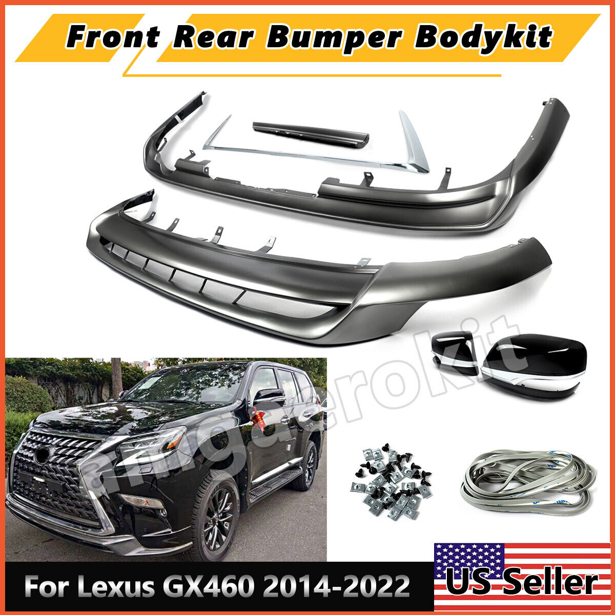 For Lexus GX460 14-22 Body Kit Front Bumper Splitter& Rear Diffuser Mirror Cover