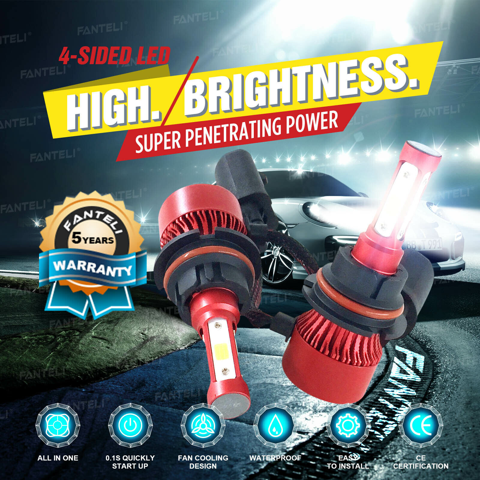 2x 9007 HB5 1855W 278250LM CREE COB LED Headlight Kit High/Low Power Bulbs 6000K