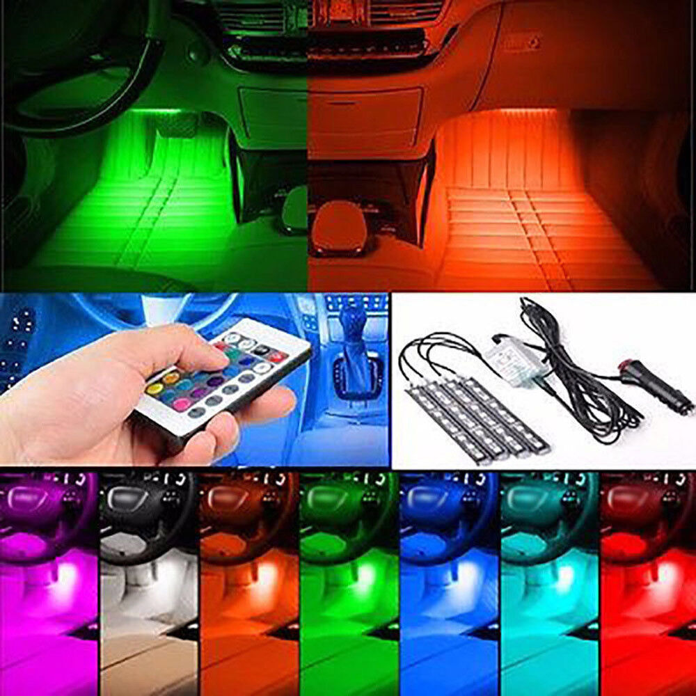 36LED RGBW Auto Car Floor Decoration Lights Lamp Strips Remote Control Colorful