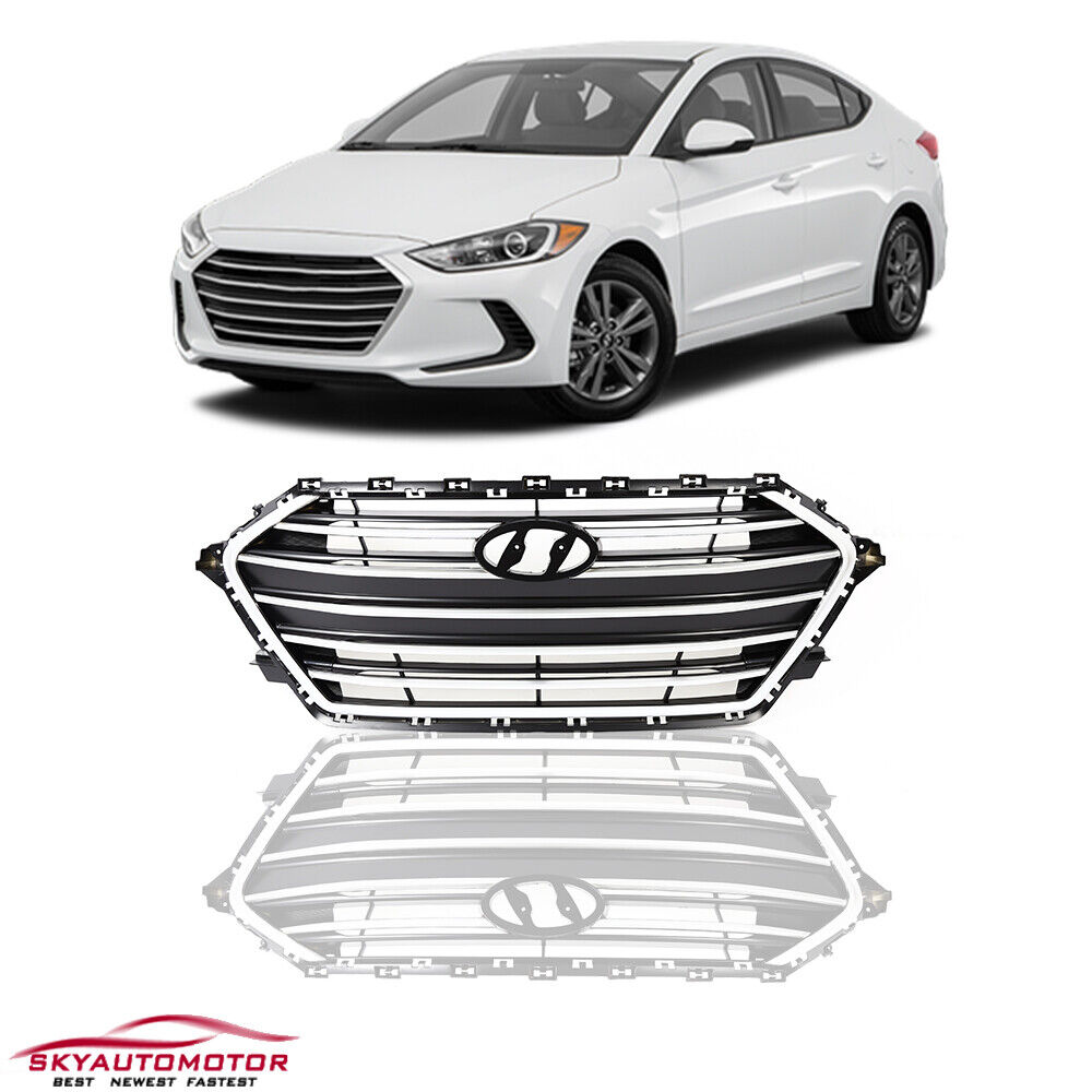 Fit 2017 2018 Hyundai Elantra Front Center Grille Grill Black With Silver Trim