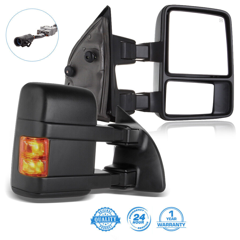 Left+RIGHT For 1999-07 Ford F250/F350/F450 Power+Heated+Smoke Signal Tow Mirrors