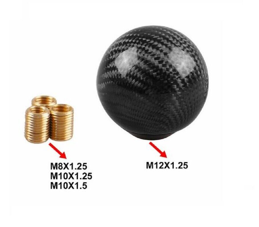 Car Gear Shift Knob Round Ball Shape Black Carbon Fiber Universal with Adapters