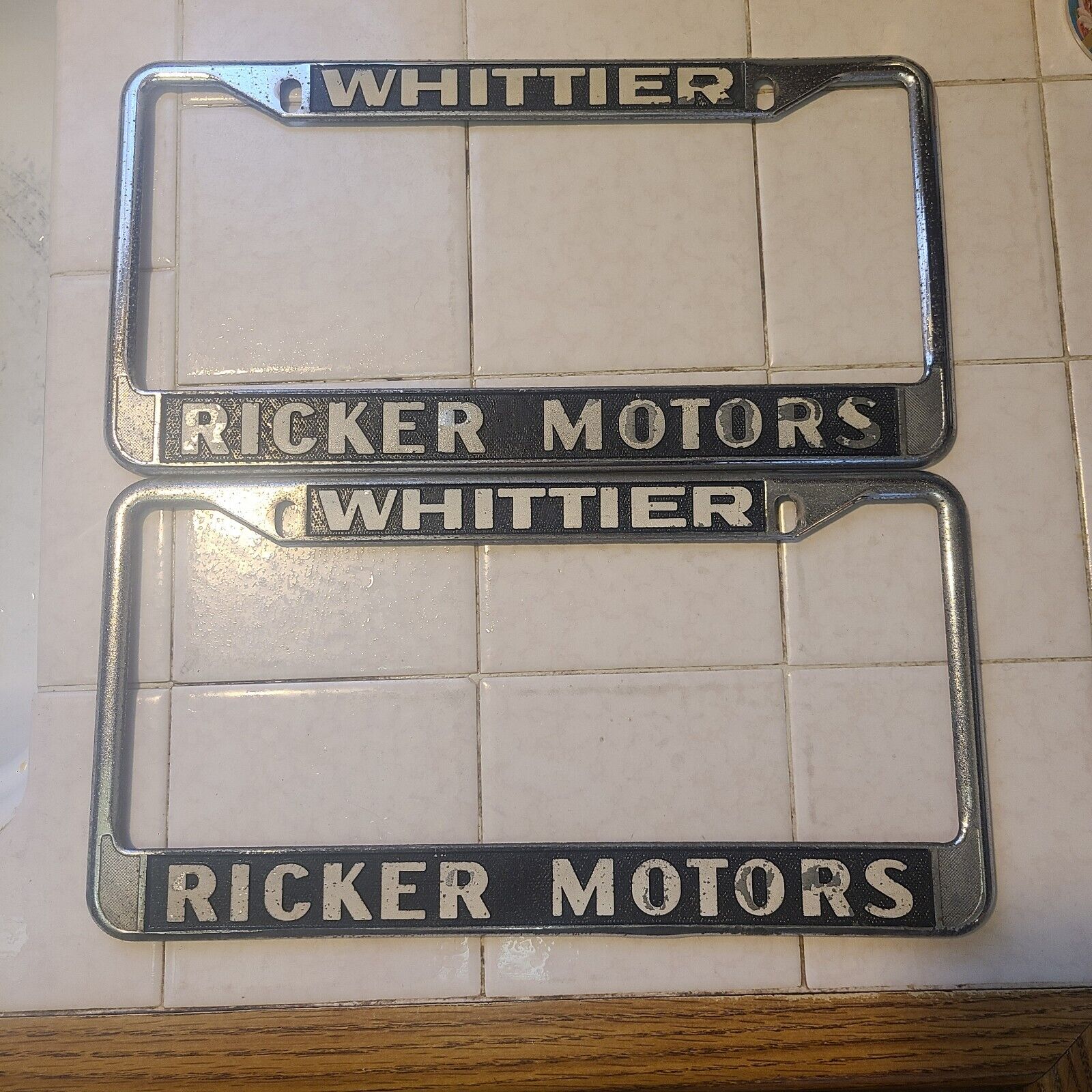 Rare Ricker Motors Whittier AMC Rambler Scrambler Dealer License Plate Frames 